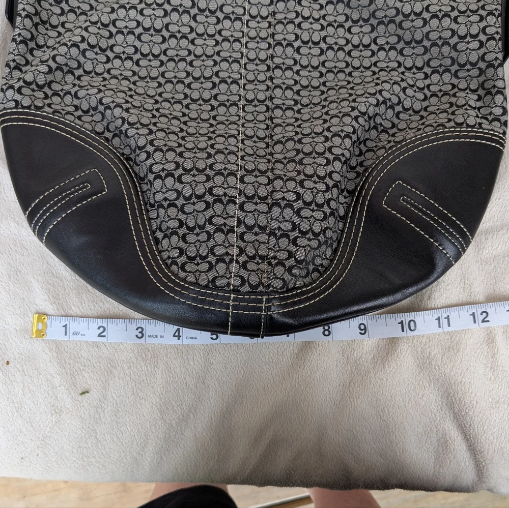 Coach Hobo Bag Signature Mini C Logo Black Gray Canvas Leather Jacquard Shoulder - Picture 10 of 11